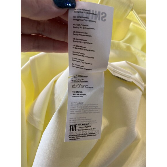 Rains Jacket Curve W Women's L Yellow Snap Button Pockets Hooded Belted NEW - Picture 9 of 10